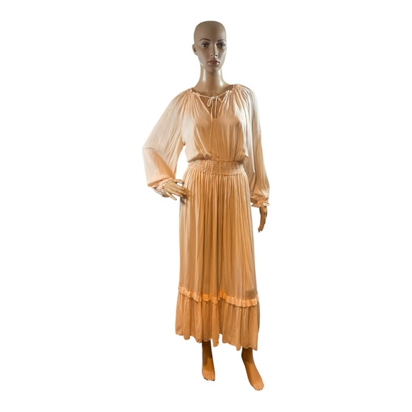 ZARA Women’s Peach Pink Maxi Pleated Voluminious Long Sleeve Dress Size XS - Picture 1 of 16